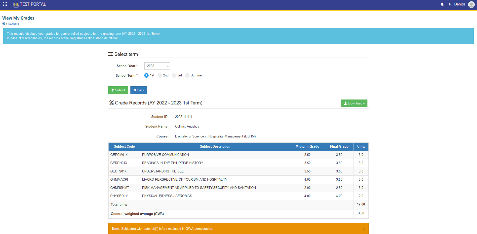 view grades