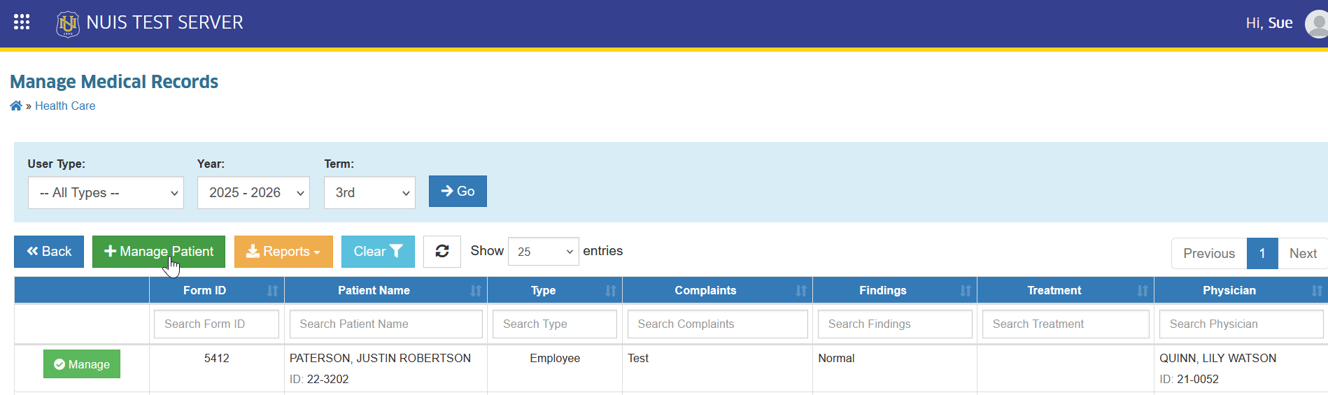 manage patient button