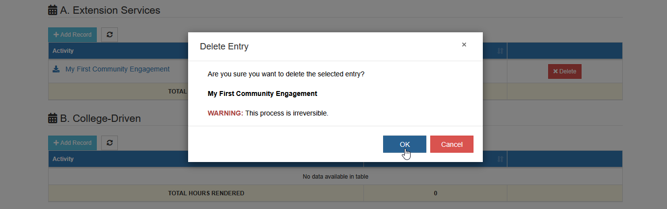 confirm delete comex