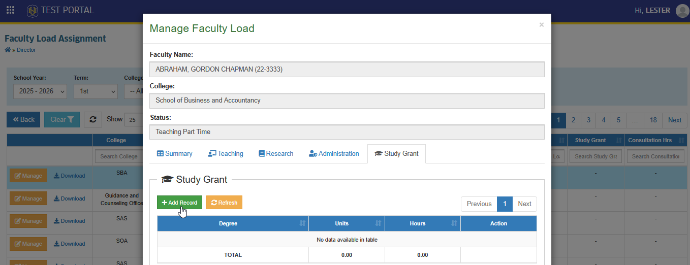 add study grant button