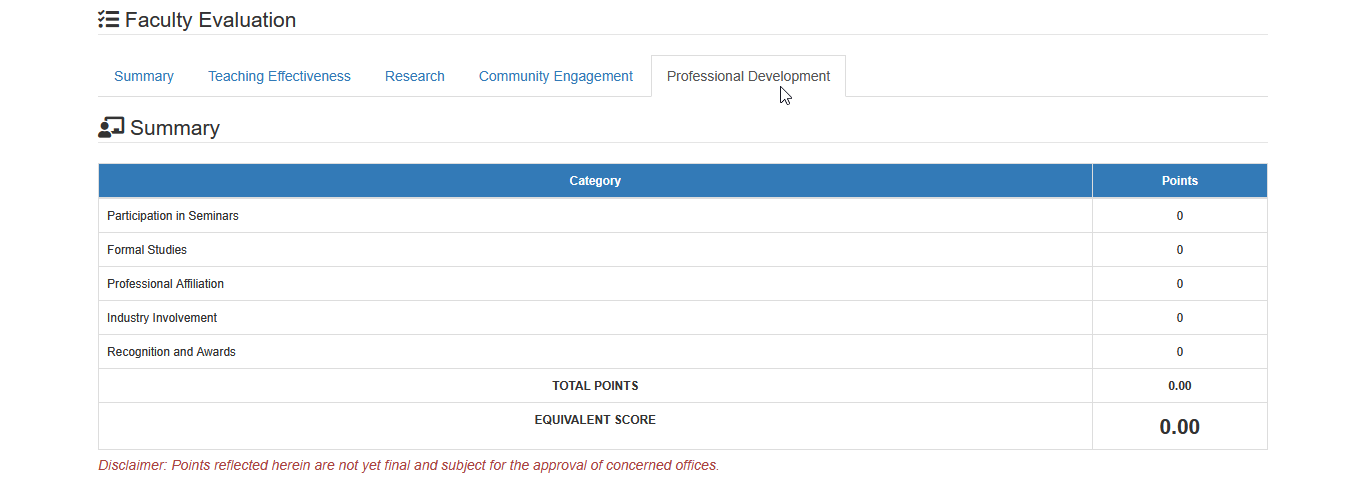 professional development tab