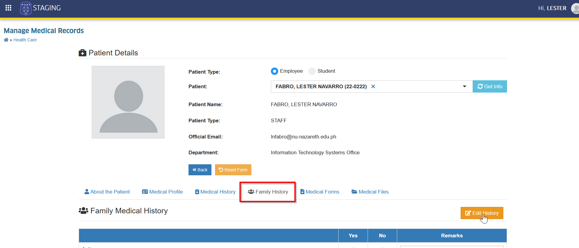 edit family history button