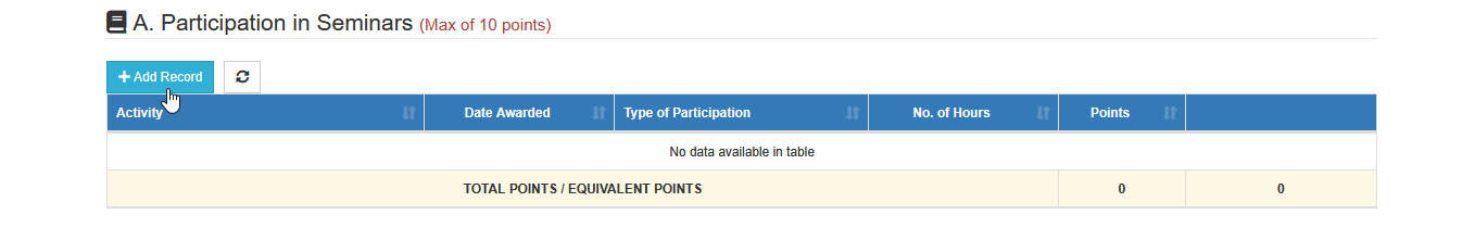 add record button professional development