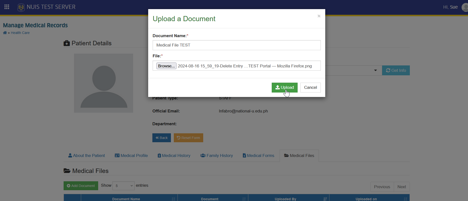confirm upload document button