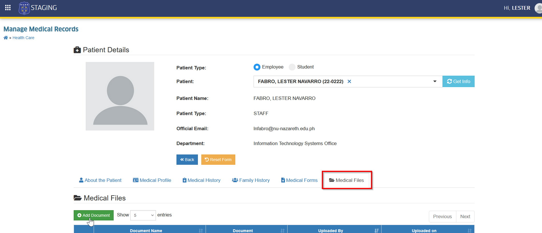 upload document button