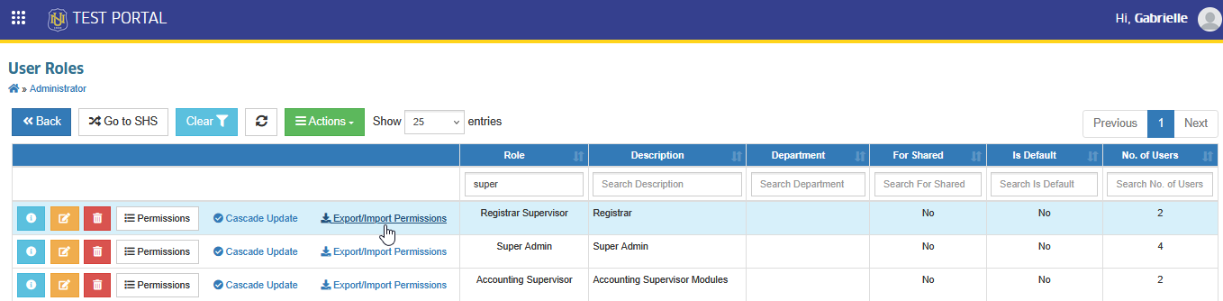 export/import permissions button