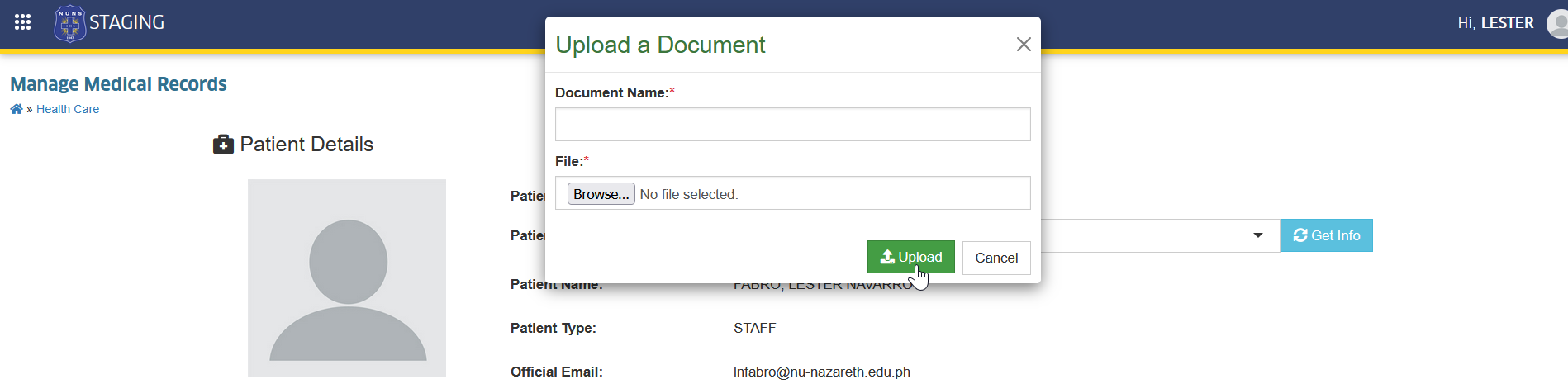 confirm upload document button