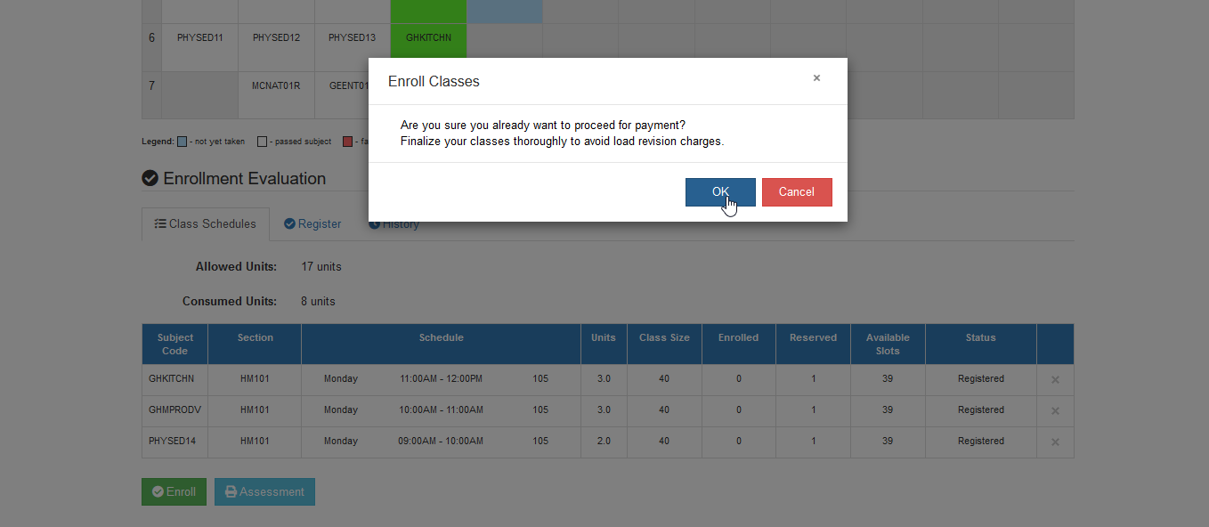 confirm to enroll button