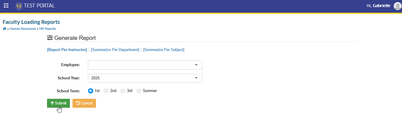 report per instructor submit button
