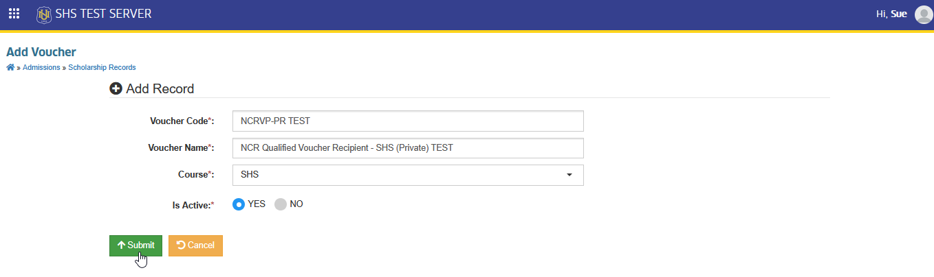 voucher submit button