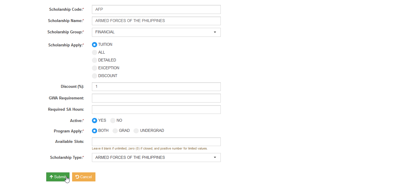 offered scholarship submit