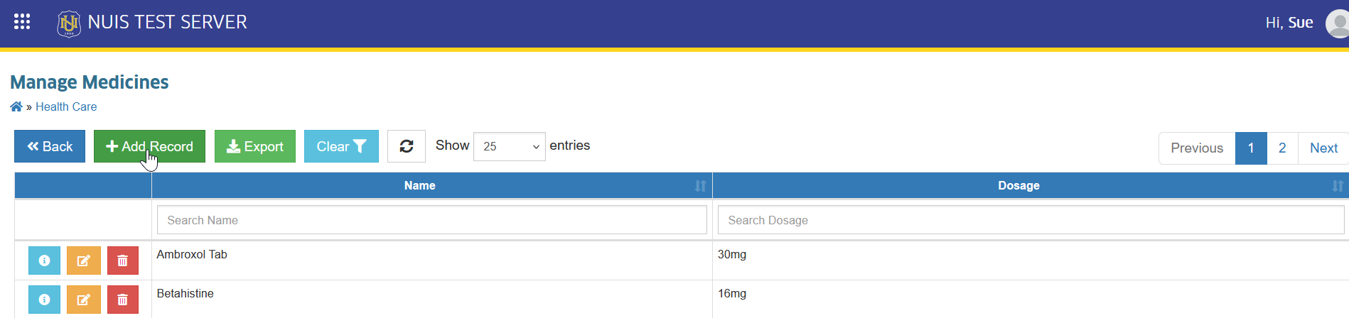 add medicine record button