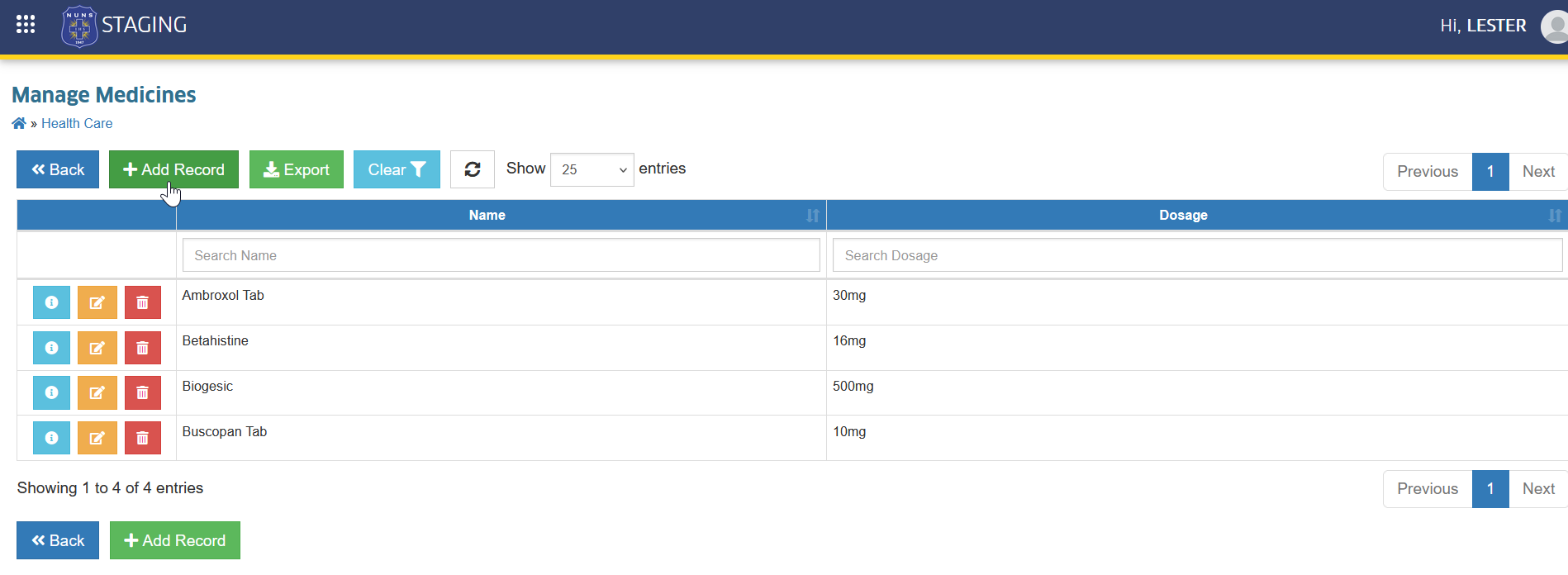 add medicine record button
