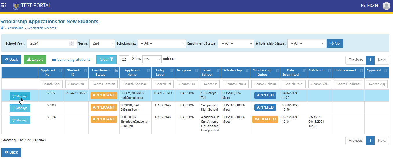 manage application