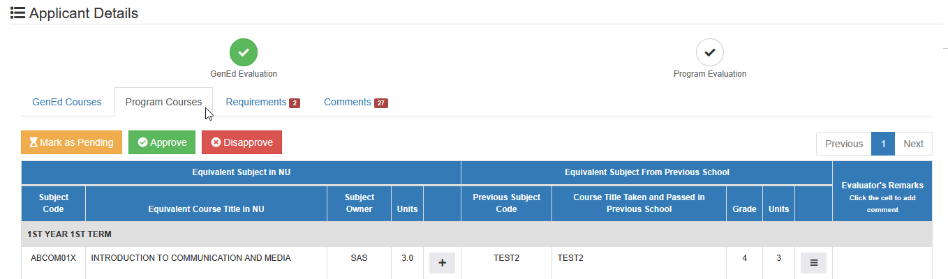 program courses tab