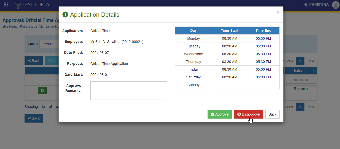 disapprove of official time applications
