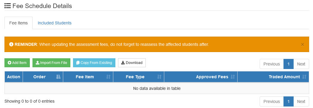 Manage Fee Items