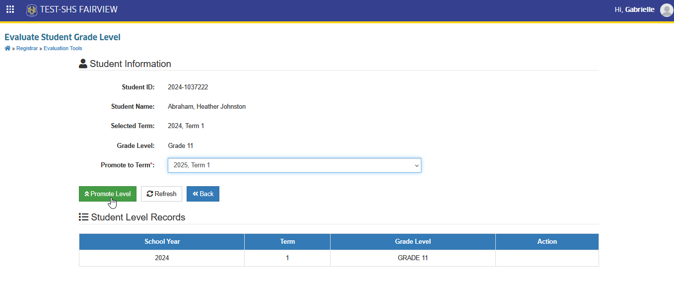 confirm promote a student