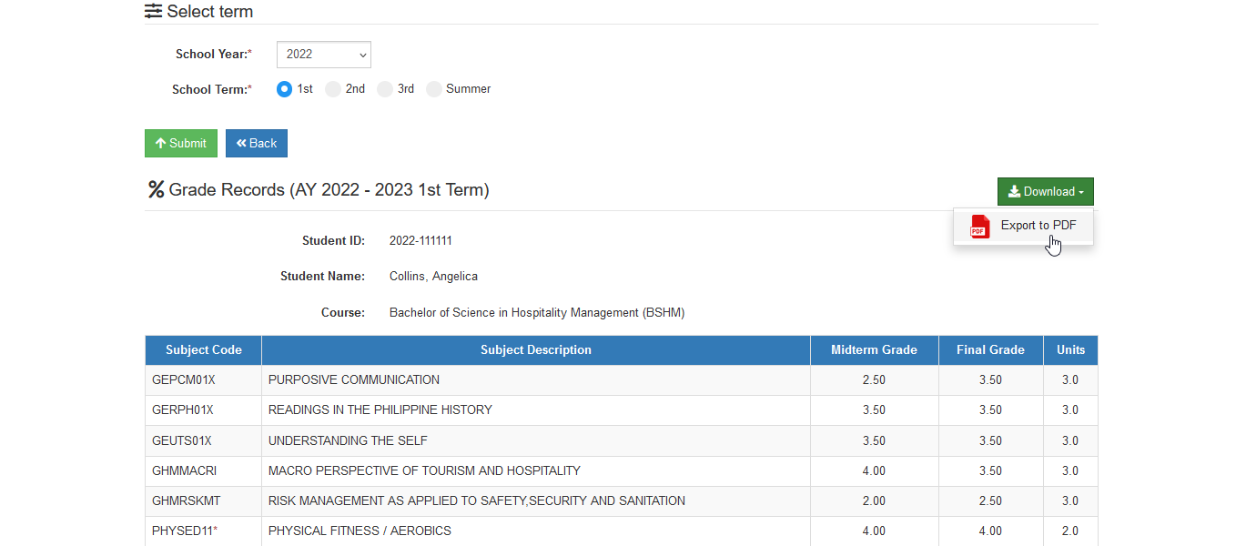 export to PDF