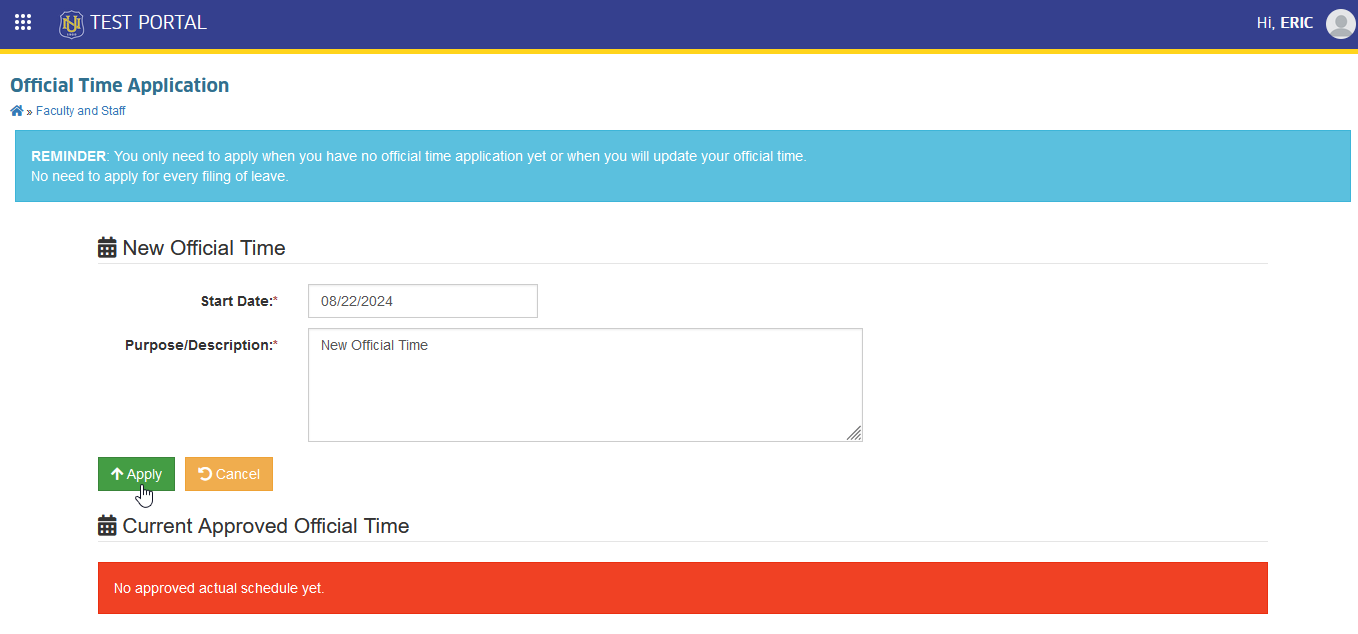 apply official time application