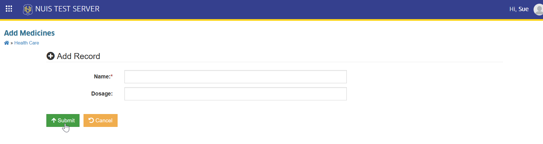submit added medicine record button