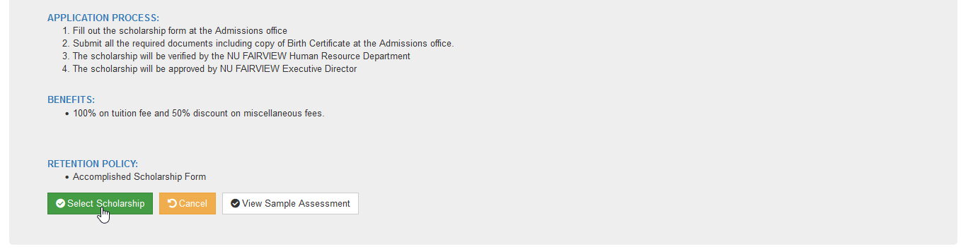 select scholarship button