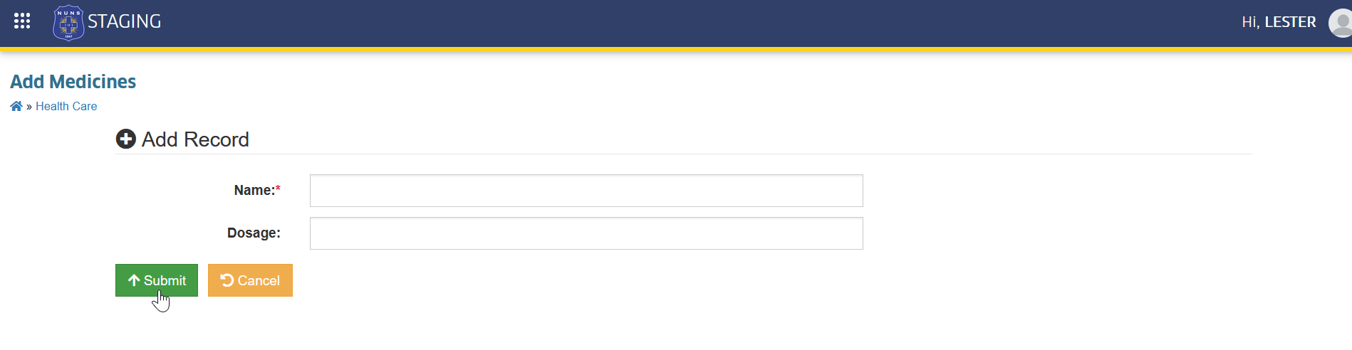 submit added medicine record button