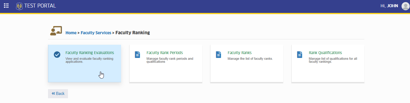 faculty ranking evaluations module tab