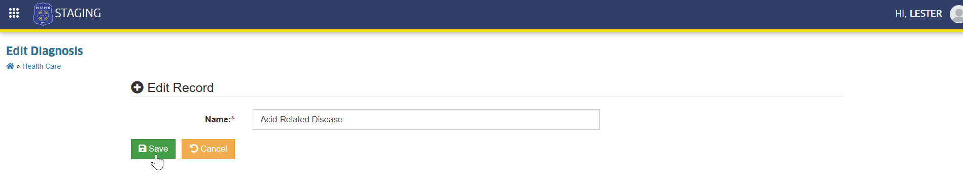 save edited diagnosis button