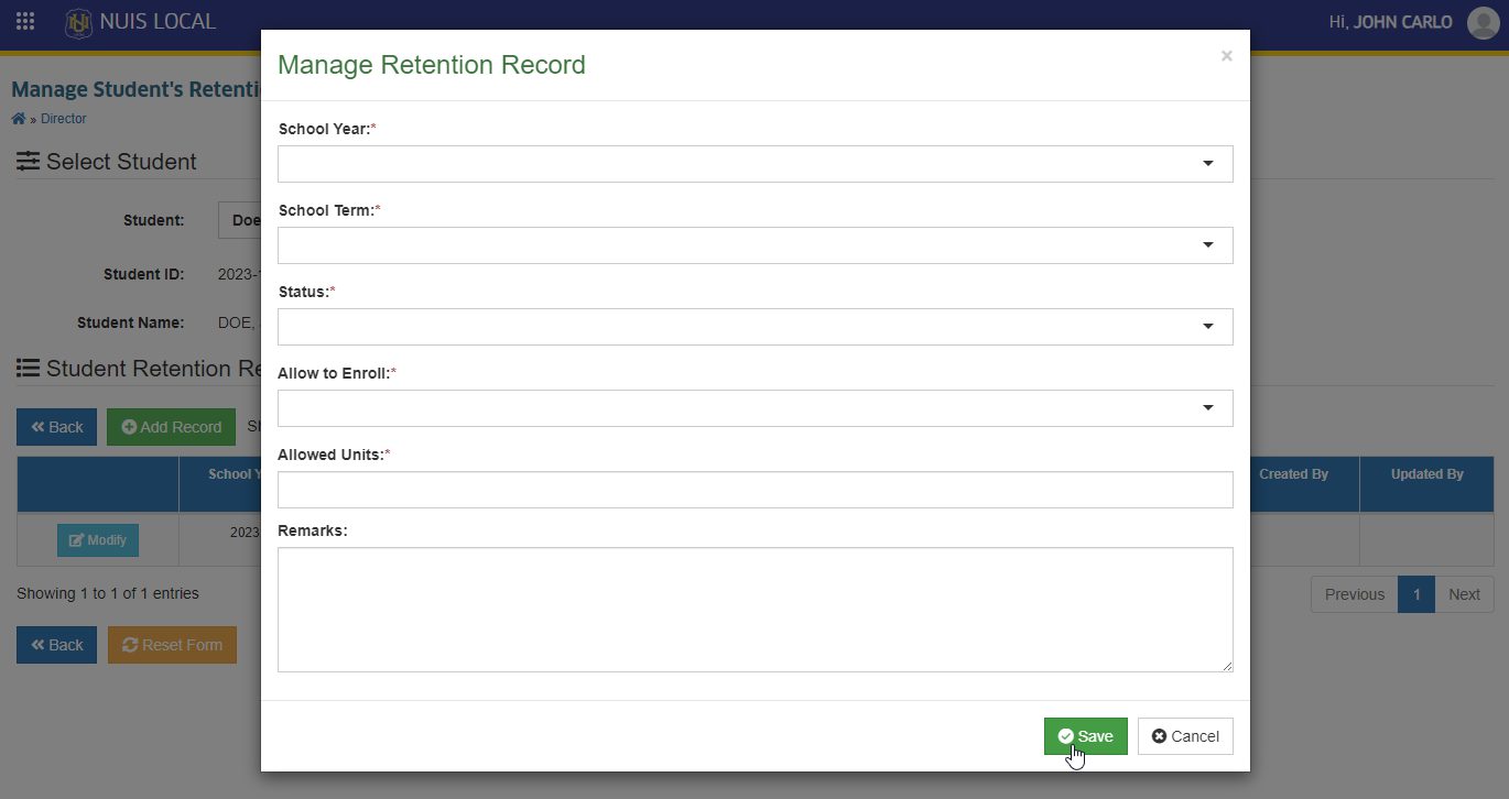 students retention page