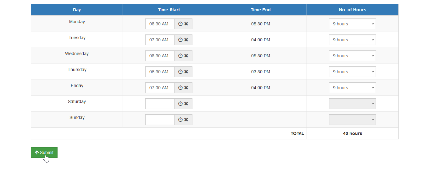 submit official time application