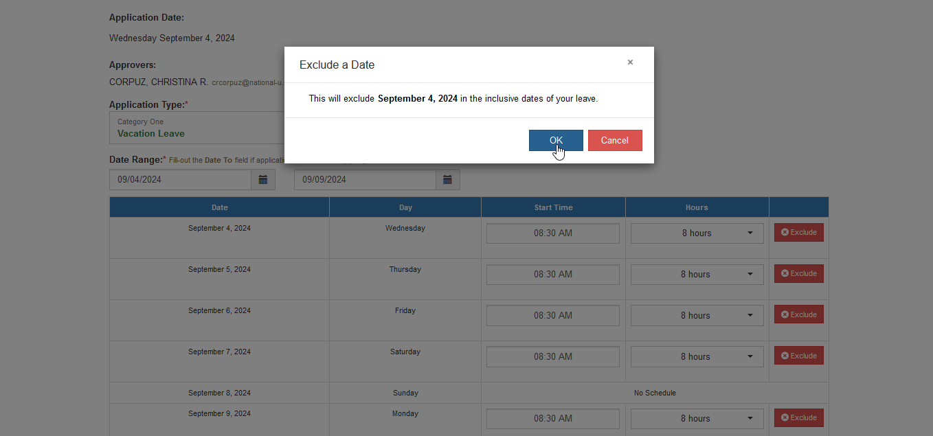 confirm remove days