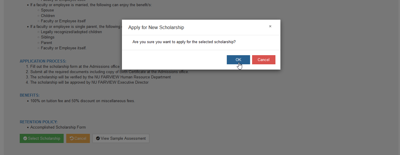 confirm selected scholarship