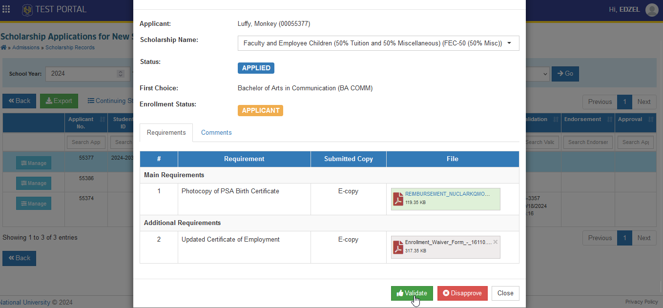 validate button
