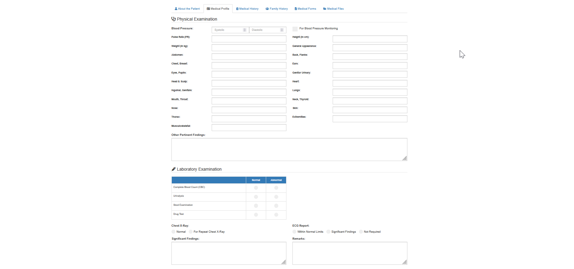 medical profile tab