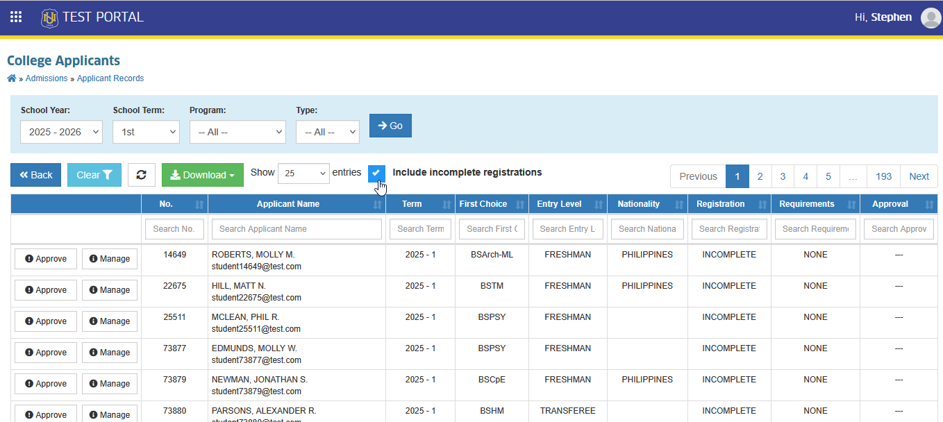 include incomplete registration