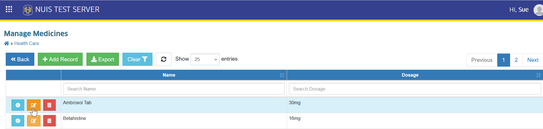 edit medicine record button