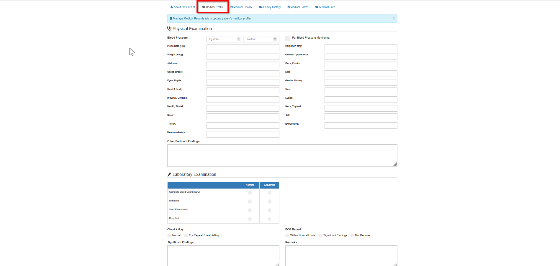 medical profile tab