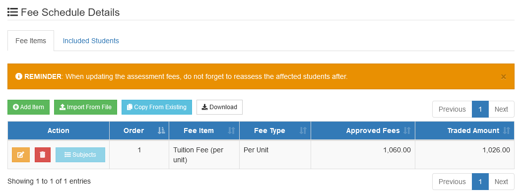 added Fee Items