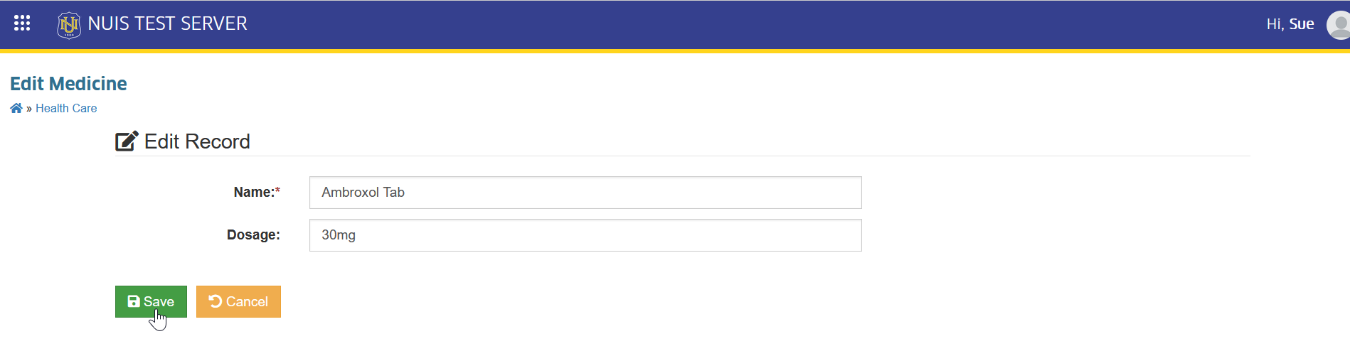 save edited medicine record button