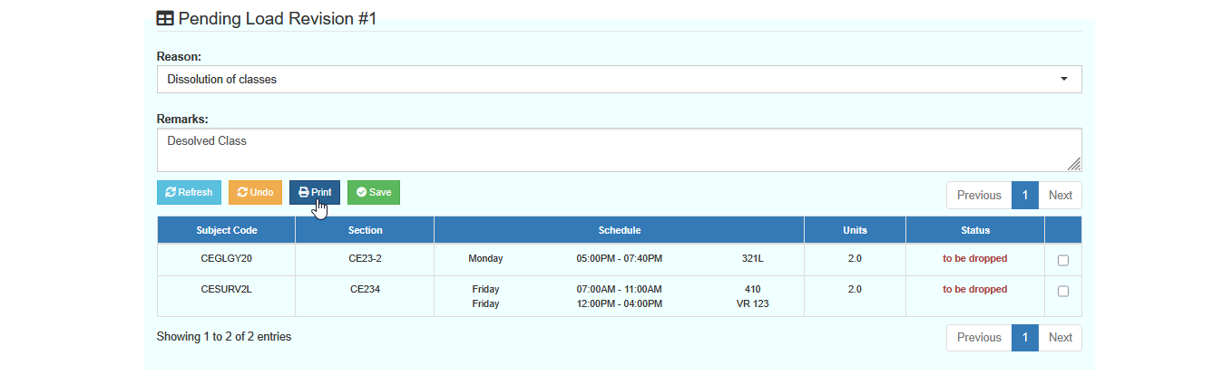print load revision form