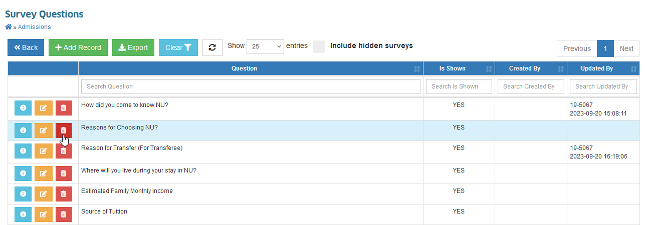 delete survey questions