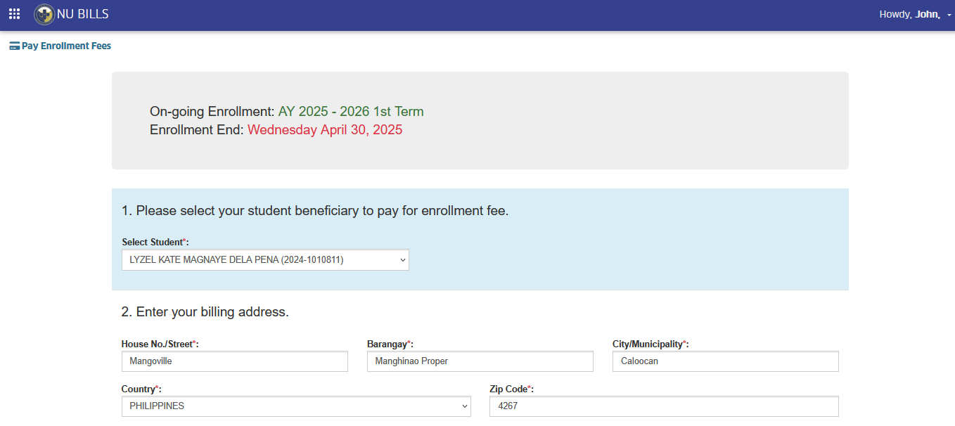 pay enrollment fees module