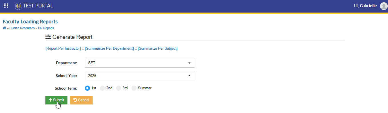 submit button summarize per department