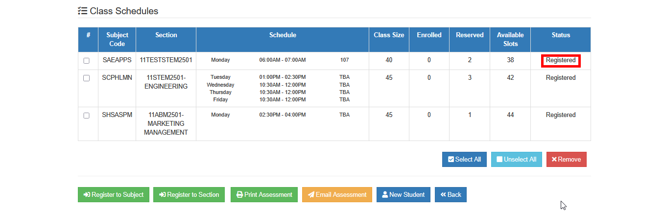 registered status of the subjects