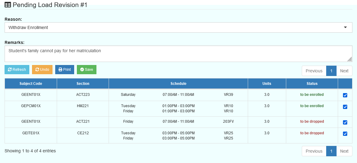 pending load revision