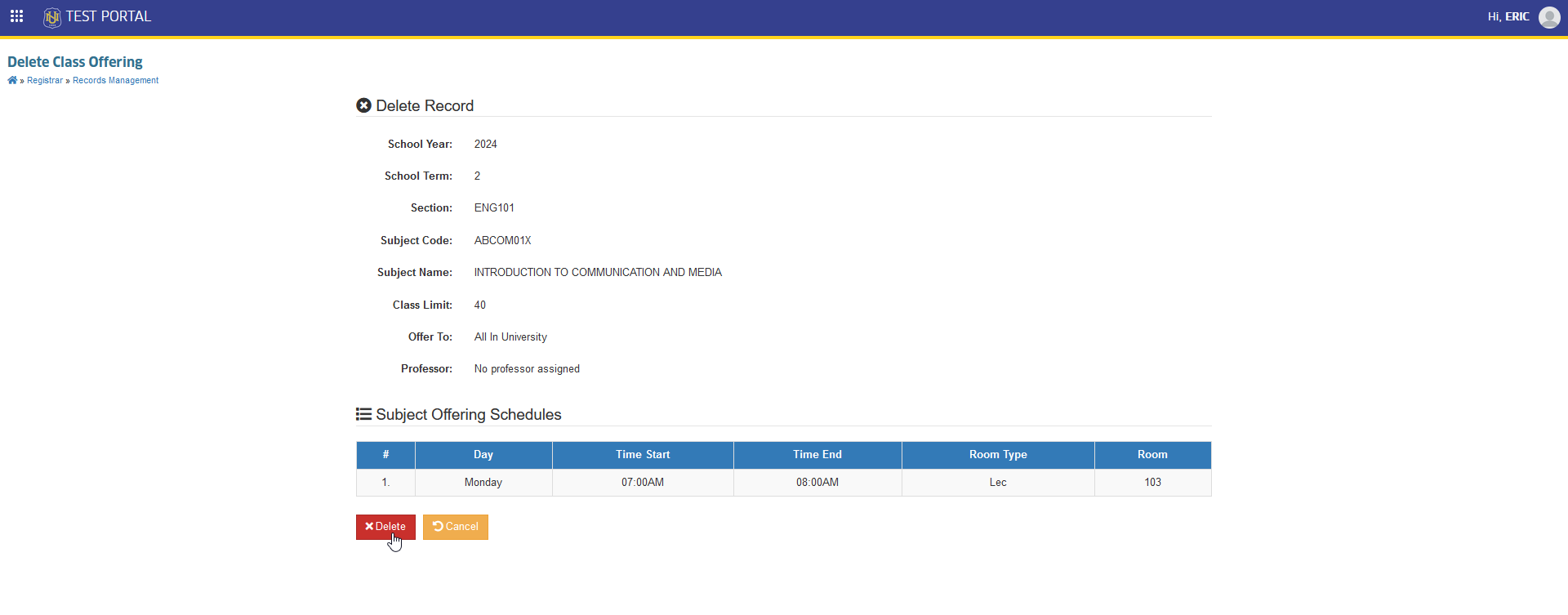 confirm delete class schedules