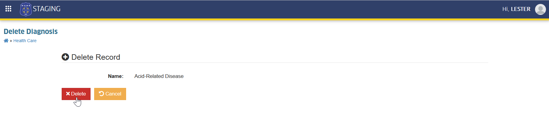 confirm delete diagnosis button