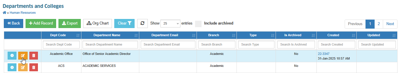 edit department record