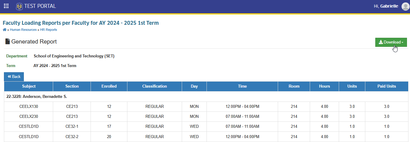 download button summarize per department